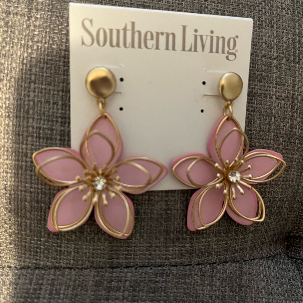Southern Living Pink and Gold Floral Drop Earrings